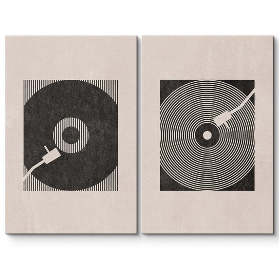 IDEA4WALL Canvas Print Wall Art Set Mid-Century Geometric Music Record Player Illustrations Vintage Art Minimalism Retro Wall Decor for Living Room, Bedroom, Office - Canvas 16"x24"x2