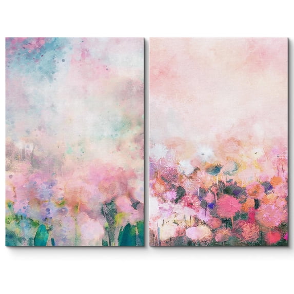IDEA4WALL Canvas Print Wall Art Set Pastel Abstract Dandelion Flower Garden Digital Art Decor Bohemian Retro Floral Artwork Contemporary for Living Room, Bedroom, Office - Canvas 24"x36"x2