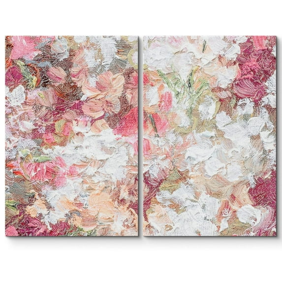 IDEA4WALL Canvas Print Wall Art Set Vibrant Pink Rose Flower Bouquet Abstract Retro Art Decorative Contemporary Pastel Floral Artwork for Living Room, Bedroom, Office - Canvas 24"x36"x2