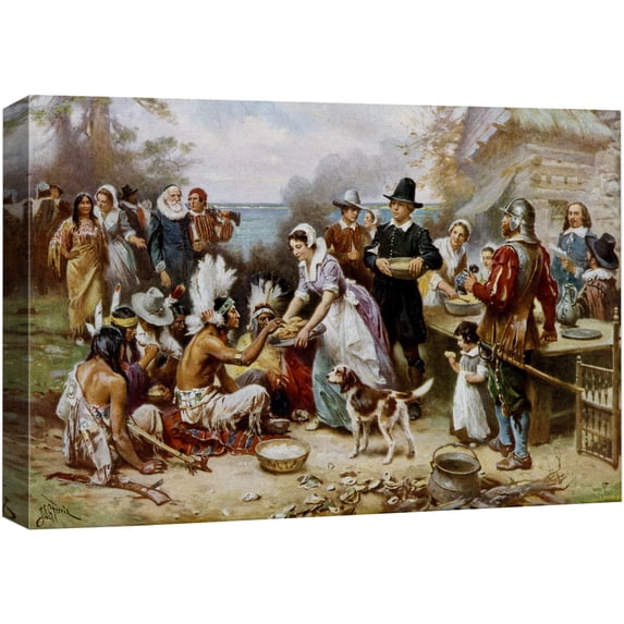 IDEA4WALL Canvas Print Wall Art - The First Thanksgiving by Jean Leon Gerome Ferris - Famous Painting Reproduction for Home Decor - 24"x36"