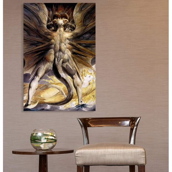 IDEA4WALL Canvas Print Wall Art - The Great Red Dragon and The Woman Clothed with The Sun by William Blake - Retro Art Paintings For Home Decoration - 24"x36"