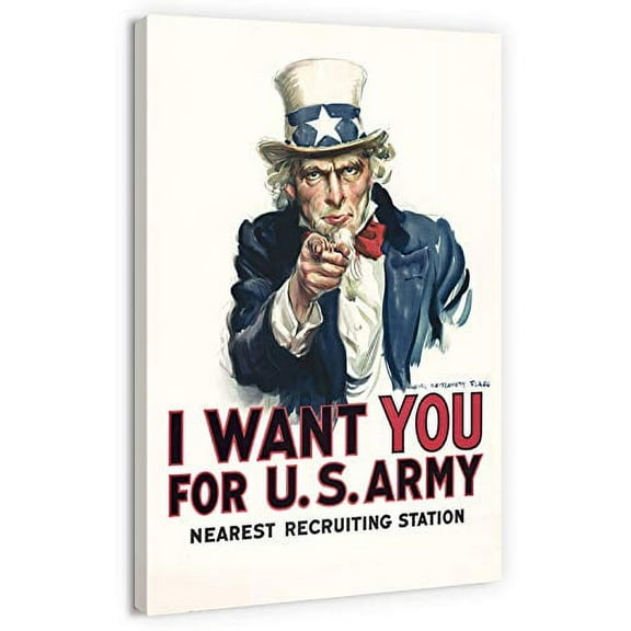 IDEA4WALL Canvas Print Wall Art - Vintage World War I Poster Uncle Sam I Want You for U.S. Army - Retro Movie Series Art Paintings For Home Decoration - 16"x24"
