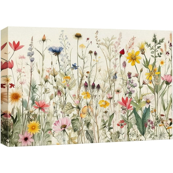IDEA4WALL Canvas Wall Art Minimal Wildflowers Floral Garden Illustrations Retro Countryside Art Botanical Colorful Print Relax/Calm for Living Room, Bedroom, Office - 12"x18"