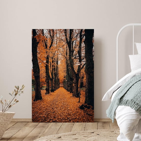 IDEA4WALL Canvas Wall Art Orange Autumn Garden Path Fall Nature Forest Wilderness Mixed Media Art Realism Rustic Scenic Dramatic Cool Print for Living Room, Bedroom - 16"x24"