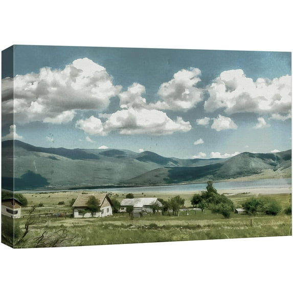 IDEA4WALL Canvas Wall Art Pastel Valley Vintage Farm Cottage Retro Art Colorful Landscape Vintage Print Farmhouse/Country Relax/Calm for Living Room, Bedroom, Office - 32"x48"