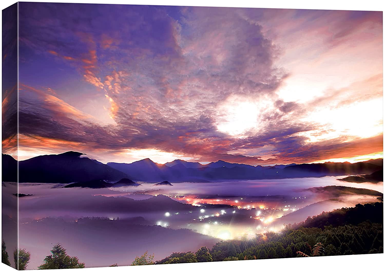 IDEA4WALL Canvas Wall Art Purple and Orange Sunset Over Blue Mountains ...