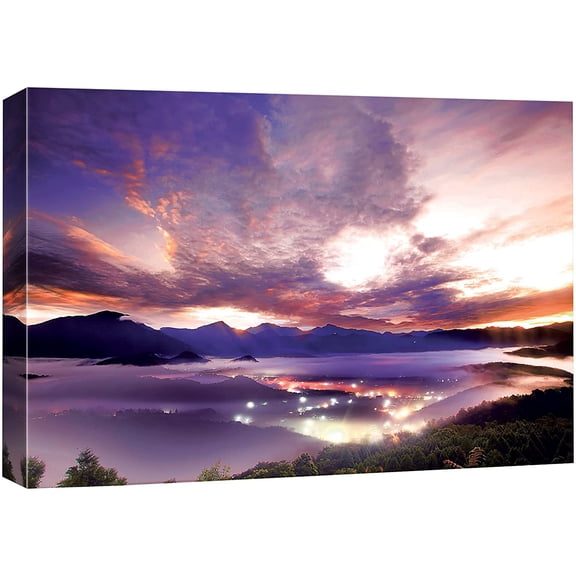 IDEA4WALL Canvas Wall Art Purple and Orange Sunset Over Blue Mountains and Valleys Landscape Wilderness Photography Realism Traditional Scenic Colorful for Living Room, Bedroom, Office - 12"x18"