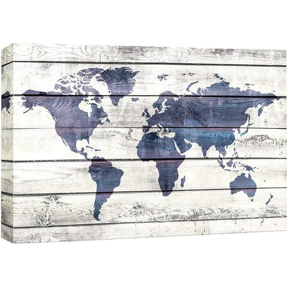 IDEA4WALL Canvas Wall Art Purple World Atlas Map on White Wood Panel Places Country Mixed Media Realism Global Urban for Living Room, Bedroom, Office - 24"x36"