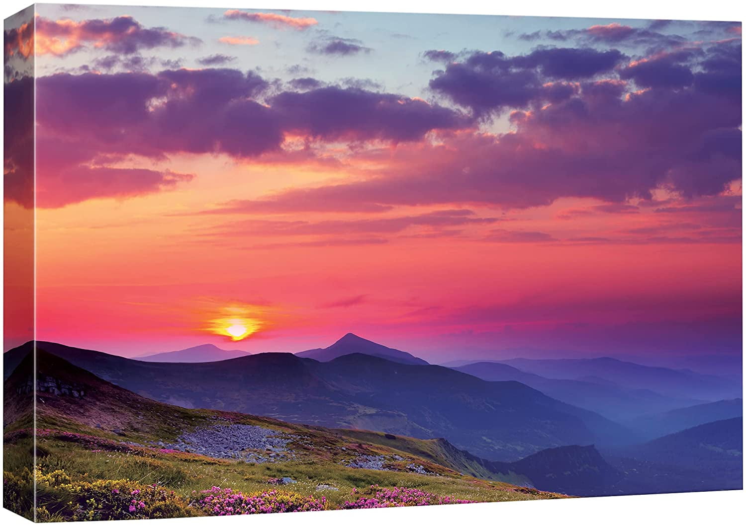 IDEA4WALL Canvas Wall Art Red, Orange Sunset Over Purple