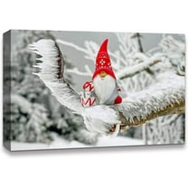 IDEA4WALL Christmas Gnomes Scandinavian Nordic Tomte Snow Elf Standing On The Frozen Tree Branch - Wall Art Canvas Print Decor Painting Artwork for Home 24"x36"