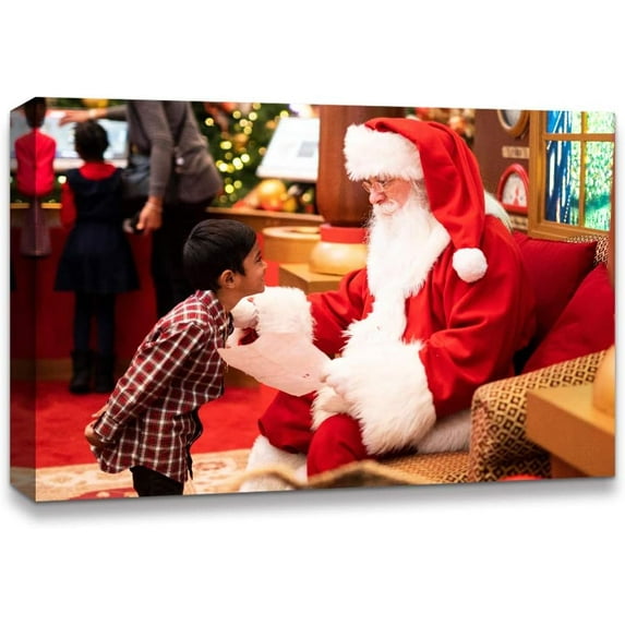 IDEA4WALL Christmas Santa Claus And Kid - Wall Art Canvas Print Decor Painting Artwork for Home 16"x24"