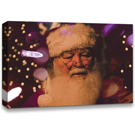 IDEA4WALL Christmas Santa Claus In The Shadow Of Lights - Wall Art Canvas Print Decor Painting Artwork for Home 16"x24"