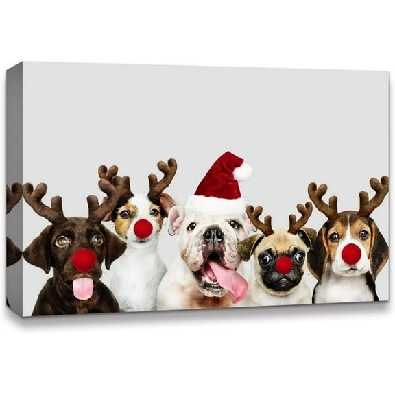 IDEA4WALL Christmas Warm Greetings from Dogs - Wall Art Canvas Print Decor Painting Artwork for Home 24"x36"