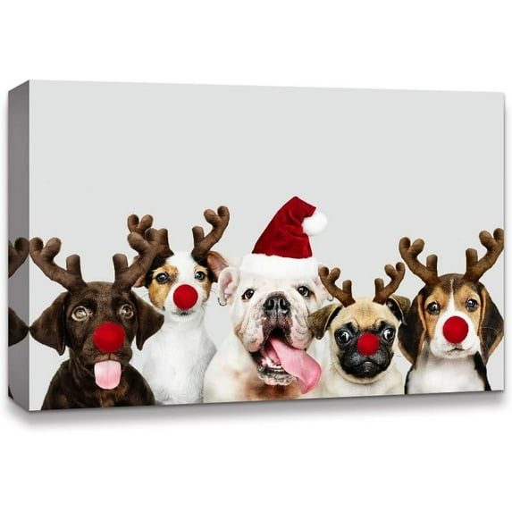 IDEA4WALL Christmas Warm Greetings from Dogs - Wall Art Canvas Print Decor Painting Artwork for Home 24"x36"