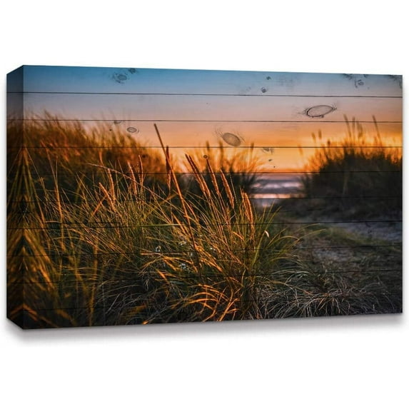 IDEA4WALL Coastal Canvas Wall Art Closeup of Grass on the Beach at Sunset Canvas Prints Modern Home Wall Decor - 24x36 inches