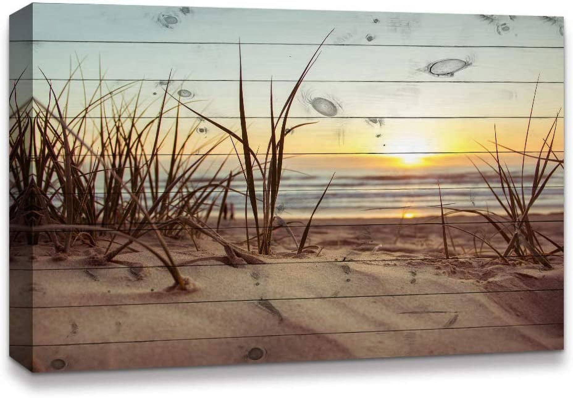 IDEA4WALL Coastal Canvas Wall Art Green Grasses in the Sand at Sunset