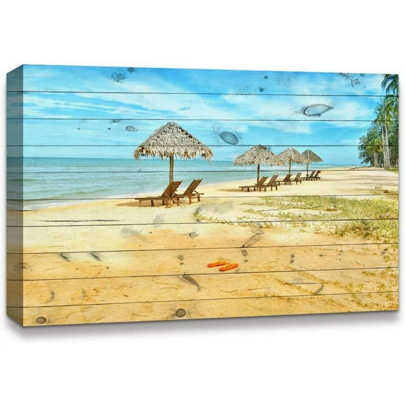 IDEA4WALL Coastal Canvas Wall Art Lounge Chairs on the Beach in the Oceanside Canvas Prints Modern Home Wall Decor - 12x18 inches