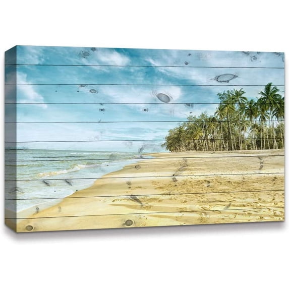 IDEA4WALL Coastal Canvas Wall Art Palm Tree and Quiet Beach Canvas Prints Modern Home Wall Decor - 12x18 inches