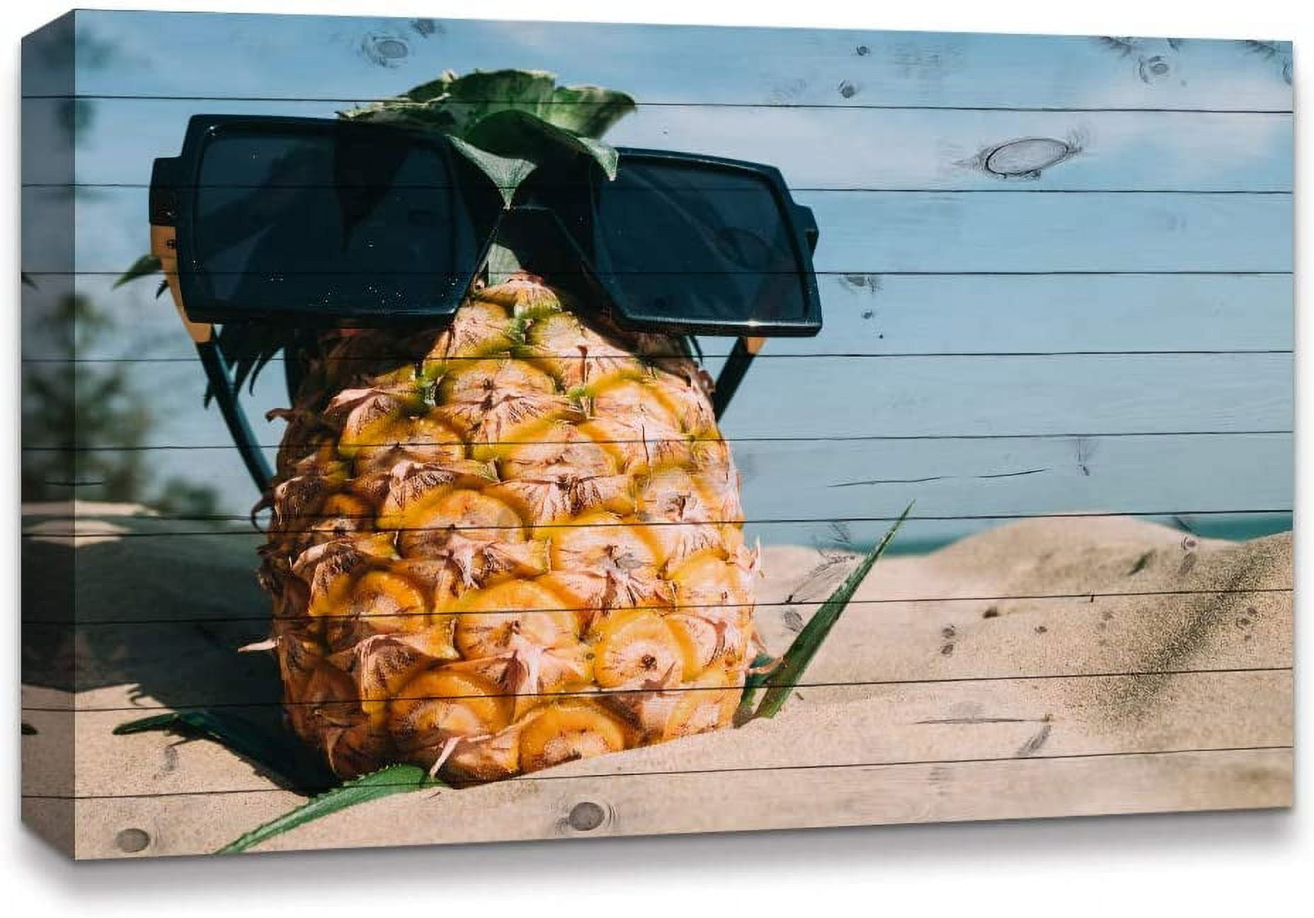 Large Coastal Pineapple with Sunglasses Canvas Wall Art
