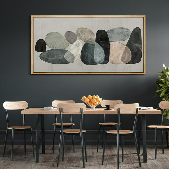 IDEA4WALL Extra Large Framed Canvas Print Wall Art Abstract Cobblestone Illustrations Fine Art Minimalist Pastel Pebble Stones Wall Decor Oversized Artwork Relax/Calm for Living Room - 60"x30"