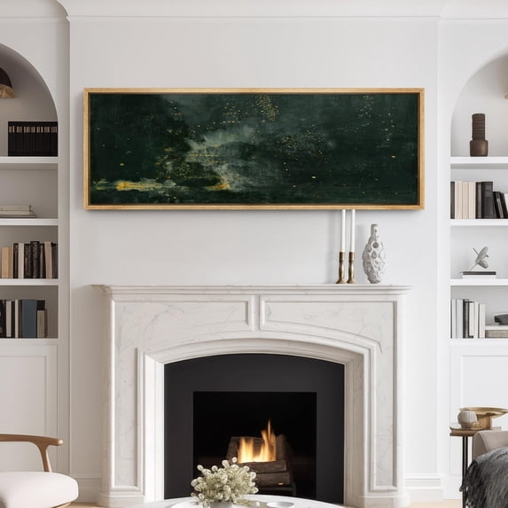 IDEA4WALL Extra Large Framed Canvas Print Wall Art Abstract Dark Green and Gold Flecks Modern Luxe Wall Decorative Nature Landscape Fine Art Modern Oversized Artwork for Living Room - 60"x20"