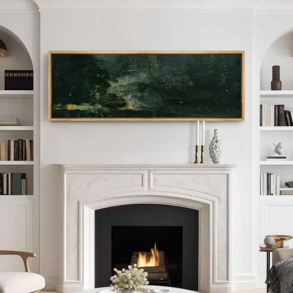 IDEA4WALL Extra Large Framed Canvas Print Wall Art Abstract Dark Green and Gold Flecks Modern Luxe Wall Decorative Nature Landscape Fine Art Modern Oversized Artwork for Living Room - 60"x20"