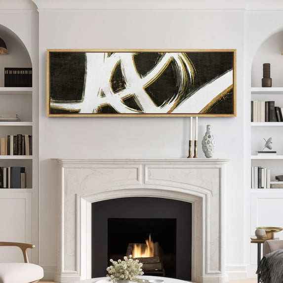 IDEA4WALL Extra Large Framed Canvas Print Wall Art Abstract Gold and White Swirls Fine Art Contemporary Geometric Pattern Wall Decor Oversized Artwork Relax/Calm for Room - 60"x20"