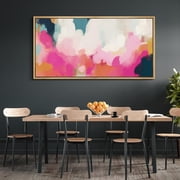 IDEA4WALL Extra Large Framed Canvas Print Wall Art Abstract Pastel Clouds Colorful Skyline Artwork Watercolor Geometric Antique Fine Art Illustrations for Home Decoration - 60"x30"