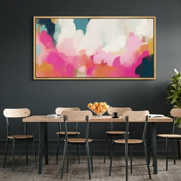 IDEA4WALL Extra Large Framed Canvas Print Wall Art Abstract Pastel Clouds Colorful Skyline Artwork Watercolor Geometric Antique Fine Art Illustrations for Home Decoration - 60"x30"