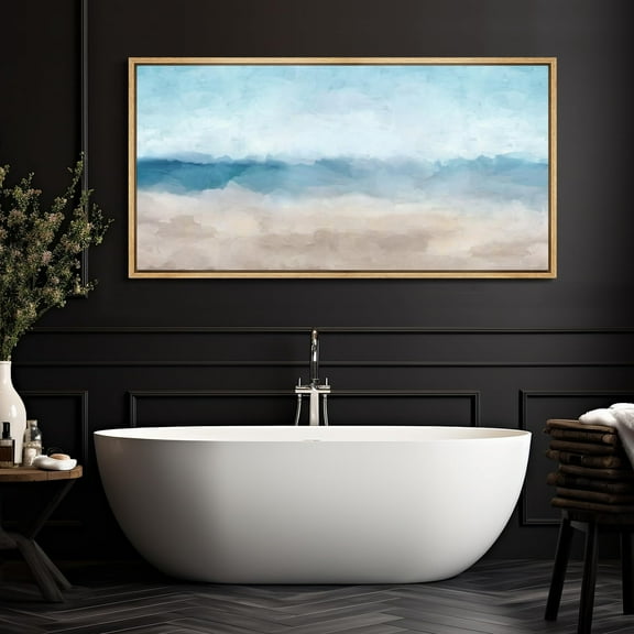 IDEA4WALL Extra Large Framed Canvas Print Wall Art Abstract Sea Landscape Calming Blue & Beige Brushstrokes Artwork Natural Antique Fine Art Illustrations for Home Decoration - 60"x30"