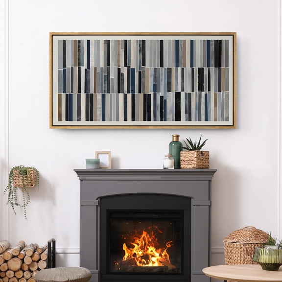 IDEA4WALL Extra Large Framed Canvas Print Wall Art Abstract Striped Pattern Digital Art Modern Earth Tones and Blues Geometric Art Wall Decor Oversized Artwork for Living Room - 60"x30"