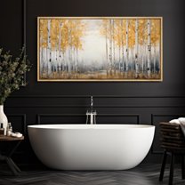 IDEA4WALL Extra Large Framed Canvas Print Wall Art Autumn Birch Forest Golden Foliage Artwork Nature Wilderness Antique Retro Fine Art Decorative Multicolor for Home Decoration - 60"x30"