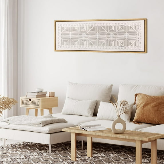 IDEA4WALL Extra Large Framed Canvas Print Wall Art Axially Symmetrical Geometry Retro Fine Art Monochrome Pattern Vintage Wall Decor Oversized Artwork Relax/Calm for Living Room - 60"x20"