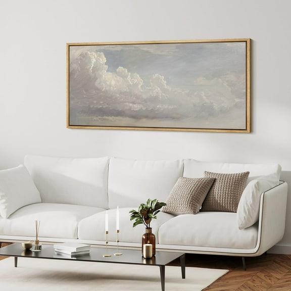 IDEA4WALL Extra Large Framed Canvas Print Wall Art Billowing Clouds Sky Classic Art Nature Wilderness Vintage Wall Decor Oversized Pastel White Artwork Relax/Calm for Living Room - 60"x30"