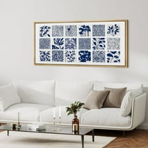 IDEA4WALL Extra Large Framed Canvas Print Wall Art Blue Botanical Elegant Floral Classic Art Vintage Wildflowers Pattern Wall Decor Oversized Artwork Relax/Calm for Living Room - 60"x30"