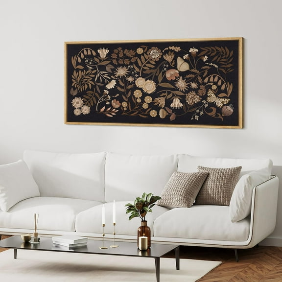 IDEA4WALL Extra Large Framed Canvas Print Wall Art Botanical Elegance Dark Floral Pattern Artwork Nature Vintage Inspired Pastel Antique Fine Art Decorative Relax/Calm for Rooms Decor - 60"x30"