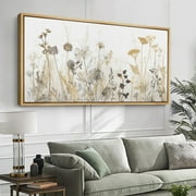 IDEA4WALL Extra Large Framed Canvas Print Wall Art Botanical Wildflowers Neutral Tones Mid-Century Vintage Art Nature Wilderness Wall Decor Oversized Artwork Relax/Calm for Room Decor - 60"x30"