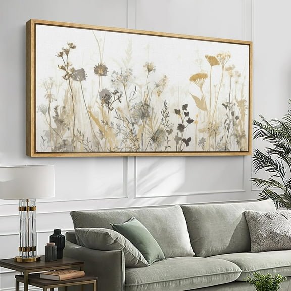 IDEA4WALL Extra Large Framed Canvas Print Wall Art Botanical Wildflowers Neutral Tones Mid-Century Vintage Art Nature Wilderness Wall Decor Oversized Artwork Relax/Calm for Room Decor - 60"x30"