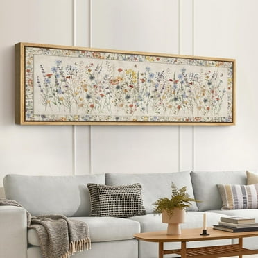 IDEA4WALL Extra Large Framed Canvas Print Wall Art Charming Wildflower Botanical Artwork Nature Wilderness Antique Retro Fine Art Decorative Relax/Calm for Home Decoration - 60"x20"