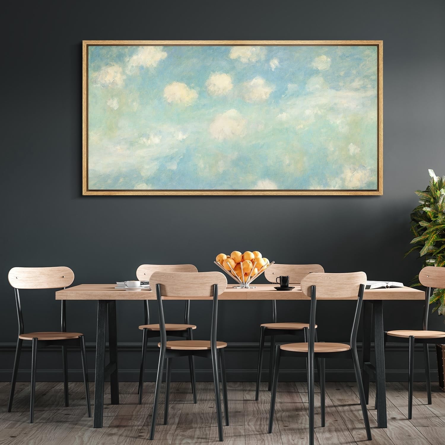 IDEA4WALL Extra Large Framed Canvas Print Wall Art Cloudscape Soft Blue ...