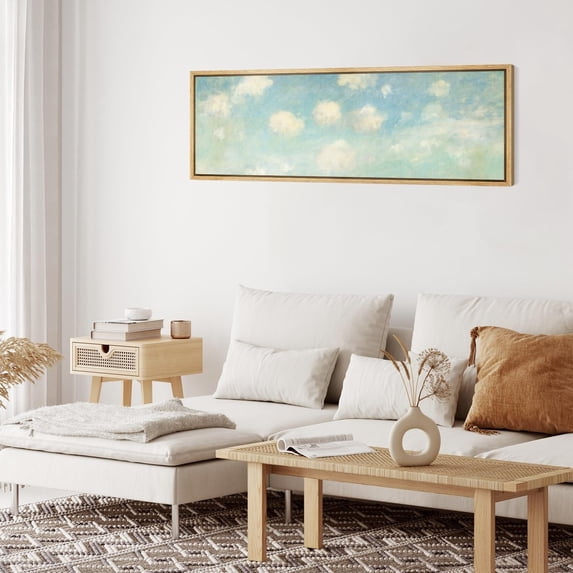 IDEA4WALL Extra Large Framed Canvas Print Wall Art Cloudscape Soft Blue Sky with Fluffy Clouds Illustrations Countryside Wall Decorative Oversized Artwork Relax/Calm for Living Room - 60"x20"