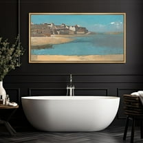 IDEA4WALL Extra Large Framed Canvas Print Wall Art Coastal Village Charm Rustic Seaside Town Nature Scenery Antique Retro Fine Art Colorful Decorative for Home Decoration - 60"x30"