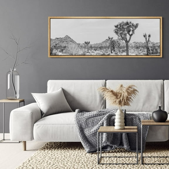IDEA4WALL Extra Large Framed Canvas Print Wall Art Desert Black and White Joshua Tree Landscape Nature Scenery Antique Retro Fine Art Tropical Decorative for Home Decoration - 60"x20"