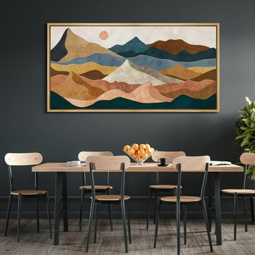 IDEA4WALL Extra Large Framed Canvas Print Wall Art Desert Peaks Colorful Geometric Mountain Landscape Artwork Nature Vintage Inspired Pastel Fine Art Decorative Relax/Calm for Rooms Decor - 60"x30"