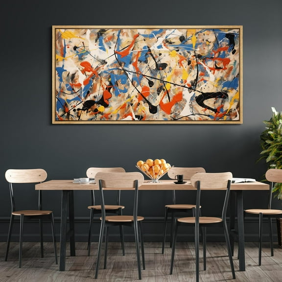 IDEA4WALL Extra Large Framed Canvas Print Wall Art Dynamic Splashes of Color Artwork Vintage Inspired Colorful Stripes Street Art Pastel Fine Art Decorative Relax/Calm for Rooms Decor - 60"x30"