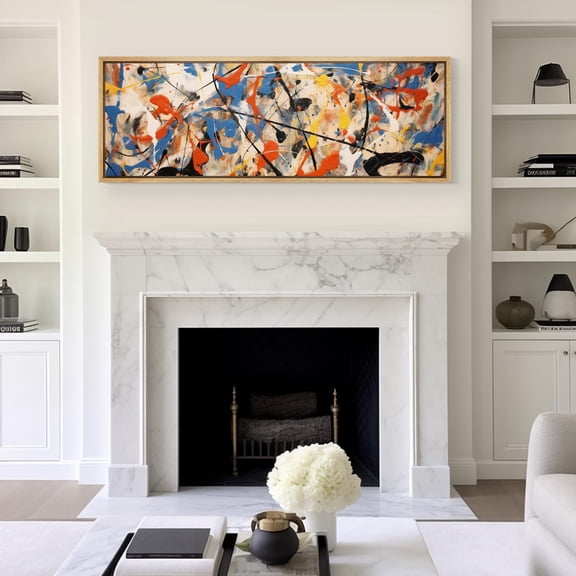 IDEA4WALL Extra Large Framed Canvas Print Wall Art Dynamic Splashes of Color Artwork Vintage Inspired Colorful Stripes Street Art Pastel Fine Art Decorative Relax/Calm for Rooms Decor - 60"x20"