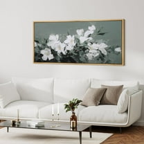 IDEA4WALL Extra Large Framed Canvas Print Wall Art Elegance in Bloom White Flowers Vintage Artwork Antique Retro Fine Art Watercolor Decorative Relax/Calm for Rooms Decor - 60"x30"