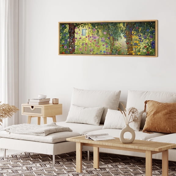 IDEA4WALL Extra Large Framed Canvas Print Wall Art Enchanted Garden Colorful Flower Field Vintage Inspired Antique Retro Fine Art Watercolor Decorative Relax/Calm for Rooms Decor - 60"x20"