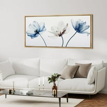 IDEA4WALL Extra Large Framed Canvas Print Wall Art Ethereal Blue & White Flower Vintage Artwork Nature Wilderness Antique Retro Fine Art Watercolor Decorative Relax/Calm for Rooms Decor - 60"x30"