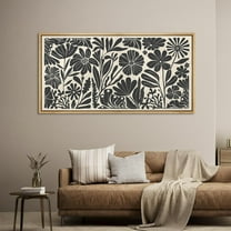 IDEA4WALL Extra Large Framed Canvas Print Wall Art Floral Silhouette Elegant Black & White Botanical Retro Artwork Nature Wilderness Fine Art Vintage Decor for Home Decoration - 60"x30"